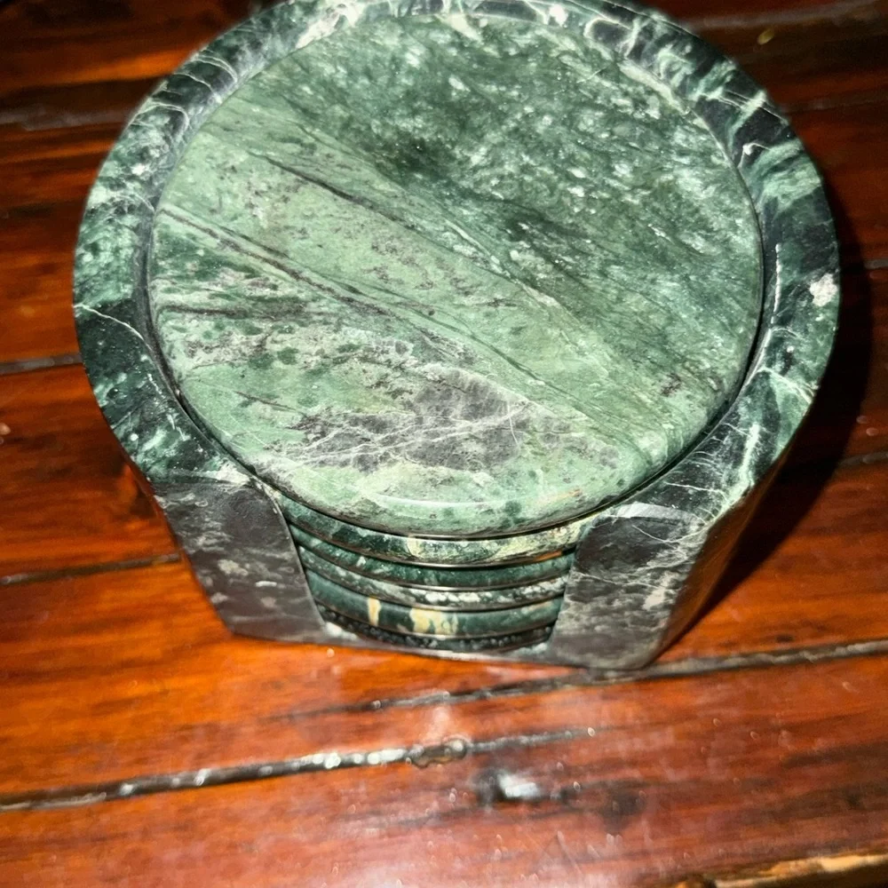 MCM vintage Green Marble Jade Coaster Set